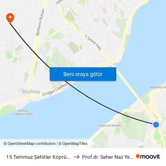 15 Temmuz Şehitler Köprüsü to Prof.dr. Seher Naz Yeni map