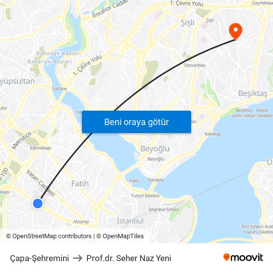 Çapa-Şehremini to Prof.dr. Seher Naz Yeni map