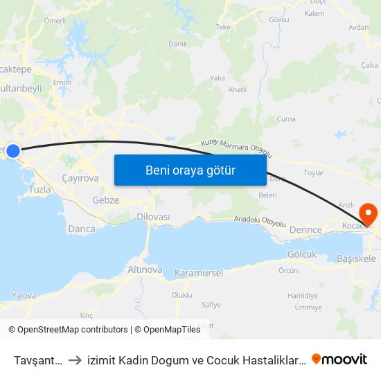 Tavşantepe to izimit Kadin Dogum ve Cocuk Hastaliklari Hastanesi map