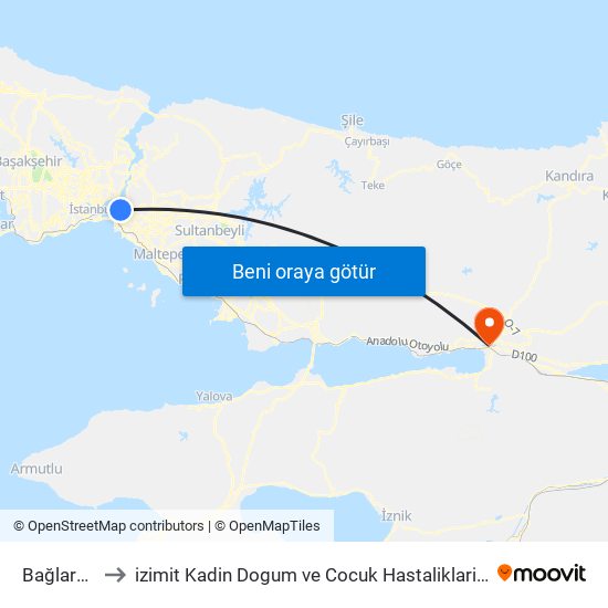 Bağlarbaşı to izimit Kadin Dogum ve Cocuk Hastaliklari Hastanesi map