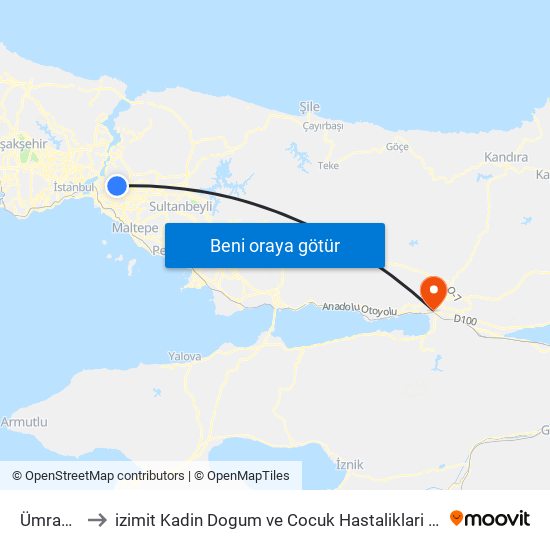 Ümraniye to izimit Kadin Dogum ve Cocuk Hastaliklari Hastanesi map