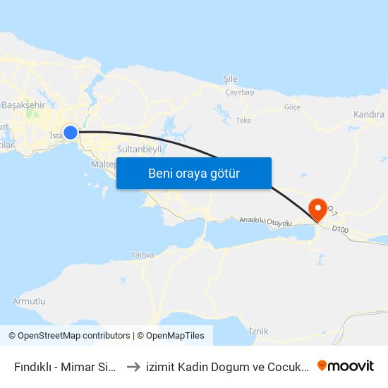 Fındıklı - Mimar Sinan Üniversitesi to izimit Kadin Dogum ve Cocuk Hastaliklari Hastanesi map