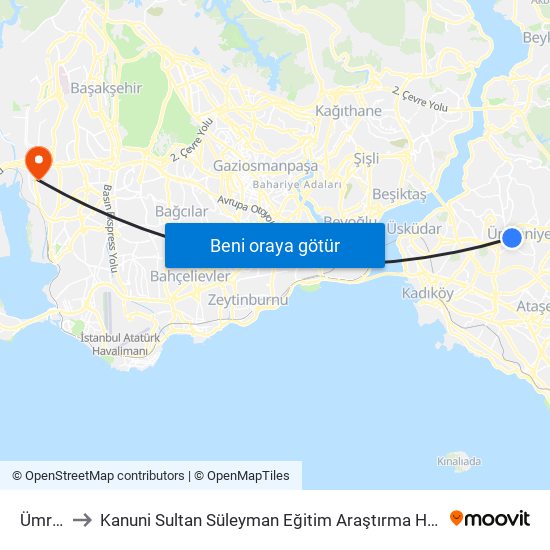 Ümraniye to Kanuni  Sultan Süleyman Eğitim Araştırma Hastanesi Kemoterapi Ünitesi map