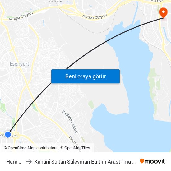 Haramidere to Kanuni  Sultan Süleyman Eğitim Araştırma Hastanesi Kemoterapi Ünitesi map