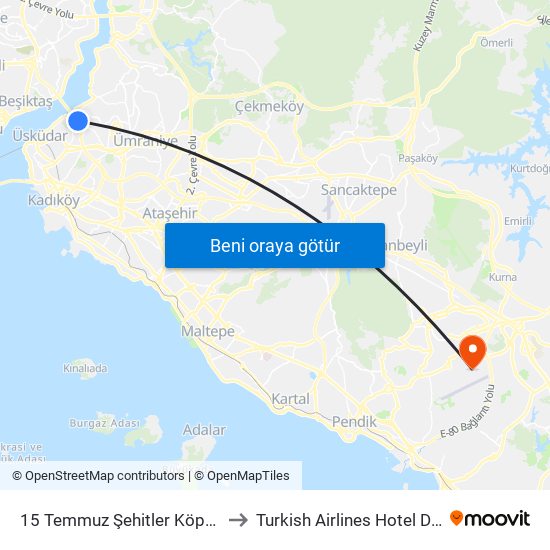 15 Temmuz Şehitler Köprüsü to Turkish Airlines Hotel Desk map