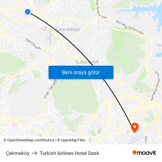 Çekmeköy to Turkish Airlines Hotel Desk map