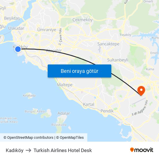 Kadıköy to Turkish Airlines Hotel Desk map