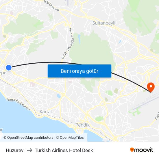 Huzurevi to Turkish Airlines Hotel Desk map