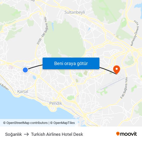 Soğanlık to Turkish Airlines Hotel Desk map