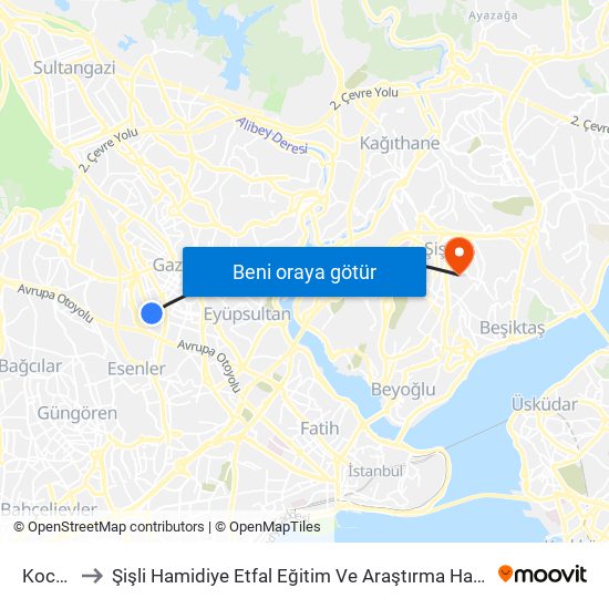 Kocatepe to Şişli Hamidiye Etfal Eğitim Ve Araştırma Hastanesi Erişkin Yoğun Bakim map