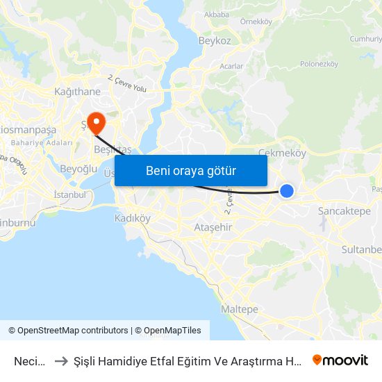 Necip Fazıl to Şişli Hamidiye Etfal Eğitim Ve Araştırma Hastanesi Erişkin Yoğun Bakim map