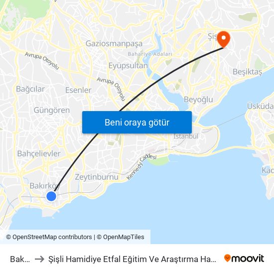 Bakırköy to Şişli Hamidiye Etfal Eğitim Ve Araştırma Hastanesi Erişkin Yoğun Bakim map