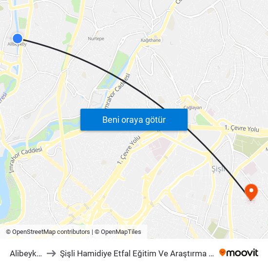 Alibeyköy (M7) to Şişli Hamidiye Etfal Eğitim Ve Araştırma Hastanesi Erişkin Yoğun Bakim map