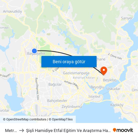 Metrokent to Şişli Hamidiye Etfal Eğitim Ve Araştırma Hastanesi Erişkin Yoğun Bakim map