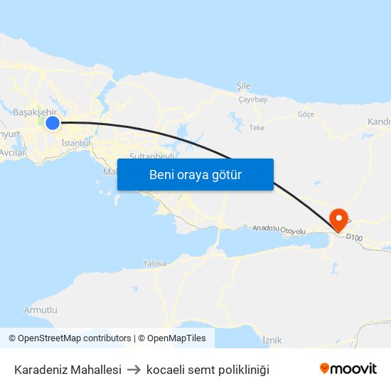 Karadeniz Mahallesi to kocaeli semt polikliniği map