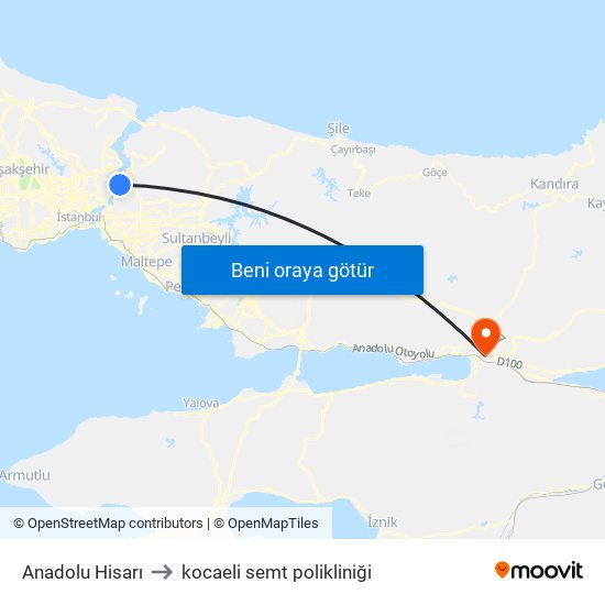 Anadolu Hisarı to kocaeli semt polikliniği map