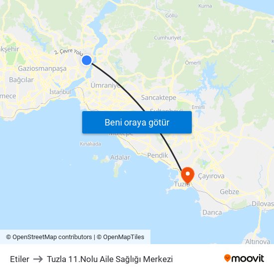 Etiler to Tuzla 11.Nolu Aile Sağlığı Merkezi map