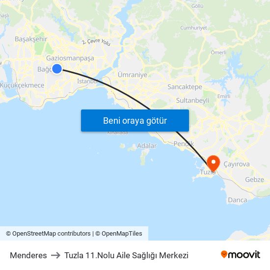 Menderes to Tuzla 11.Nolu Aile Sağlığı Merkezi map