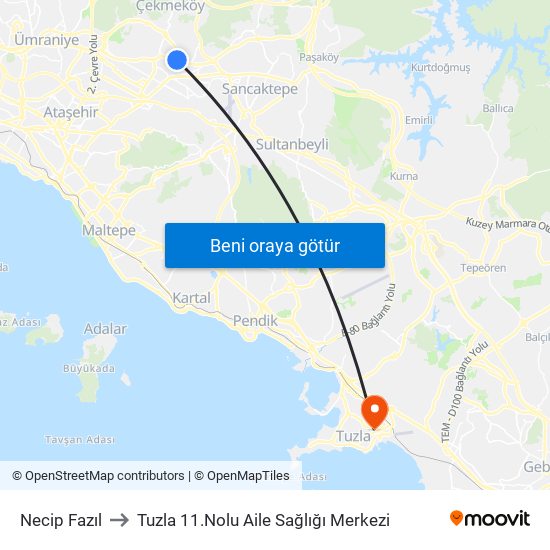 Necip Fazıl to Tuzla 11.Nolu Aile Sağlığı Merkezi map