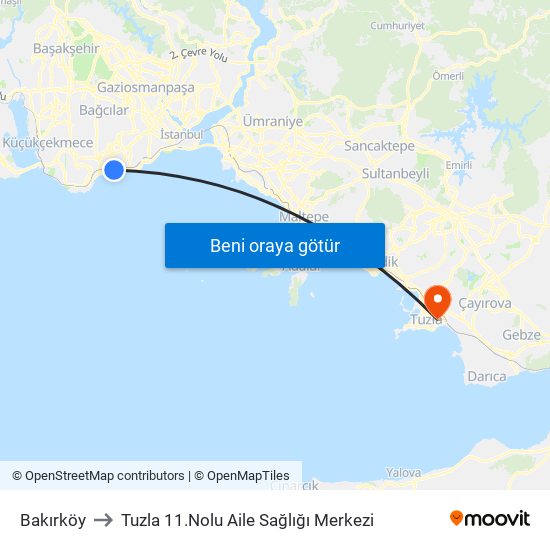 Bakırköy to Tuzla 11.Nolu Aile Sağlığı Merkezi map