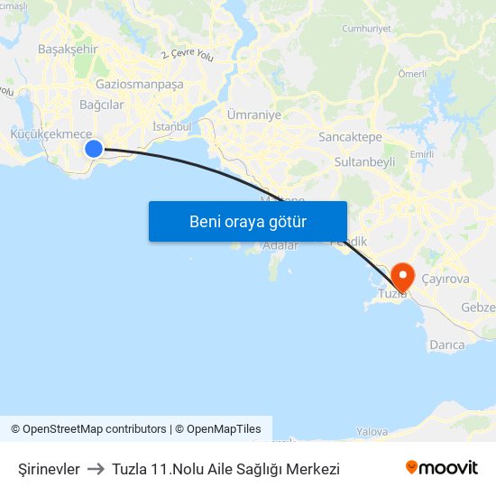 Şirinevler to Tuzla 11.Nolu Aile Sağlığı Merkezi map