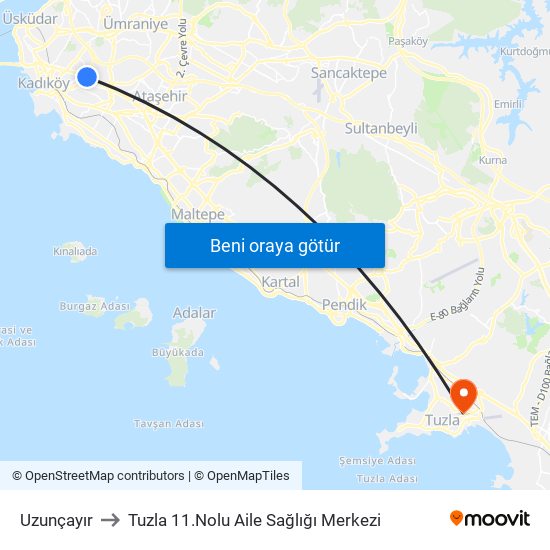 Uzunçayır to Tuzla 11.Nolu Aile Sağlığı Merkezi map