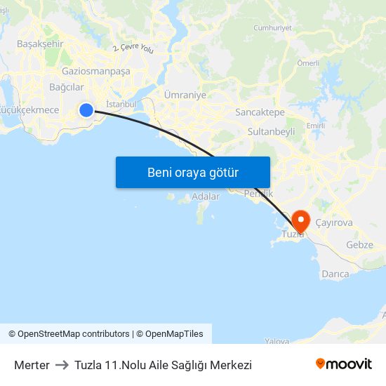 Merter to Tuzla 11.Nolu Aile Sağlığı Merkezi map