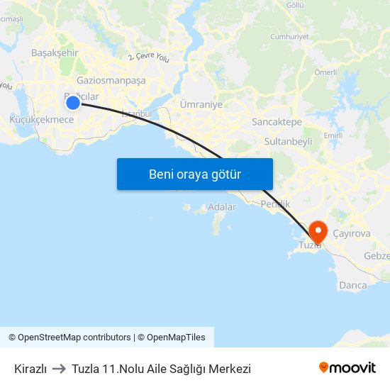 Kirazlı to Tuzla 11.Nolu Aile Sağlığı Merkezi map