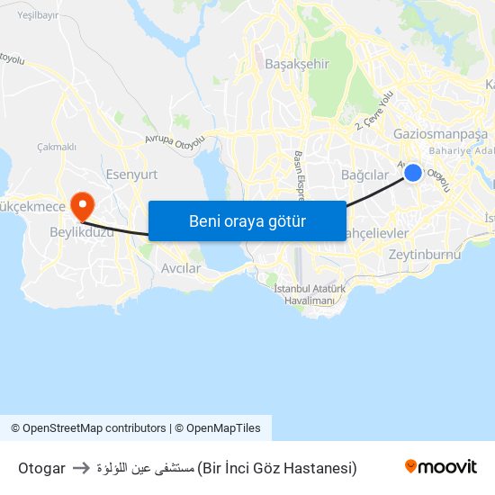 Otogar to مستشفى عين اللؤلؤة (Bir İnci Göz Hastanesi) map