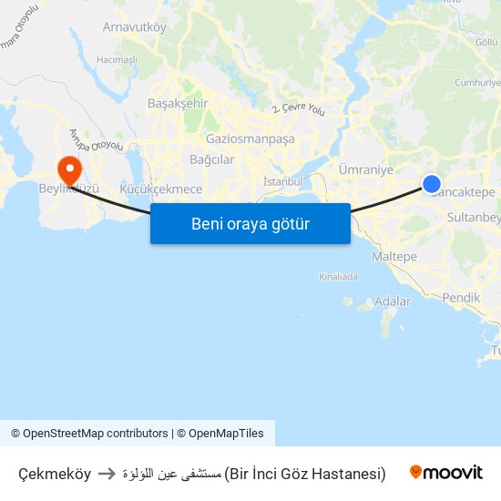 Çekmeköy to مستشفى عين اللؤلؤة (Bir İnci Göz Hastanesi) map