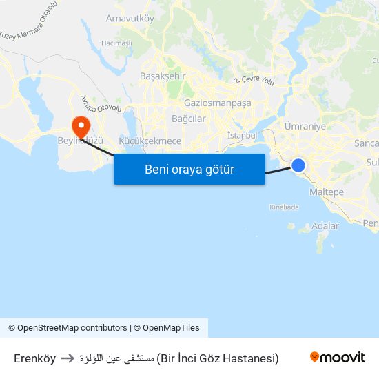 Erenköy to مستشفى عين اللؤلؤة (Bir İnci Göz Hastanesi) map