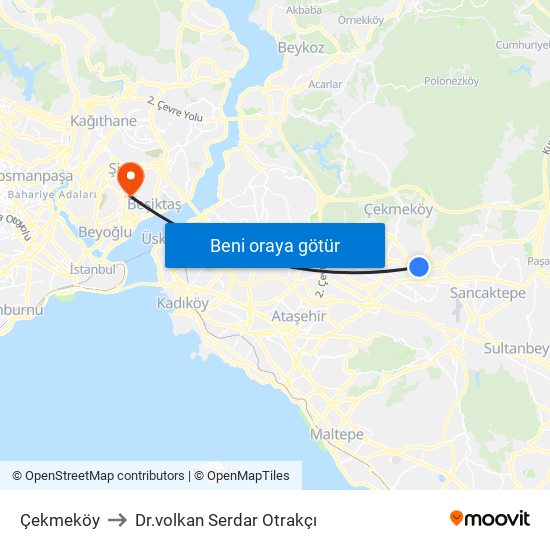 Çekmeköy to Dr.volkan Serdar Otrakçı map