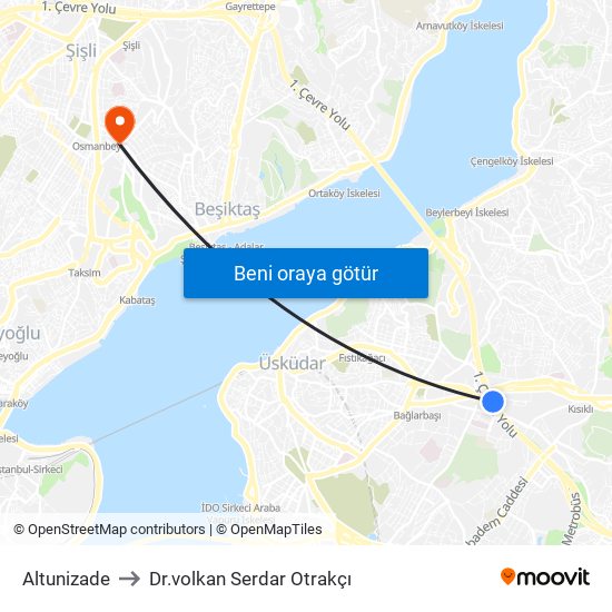 Altunizade to Dr.volkan Serdar Otrakçı map