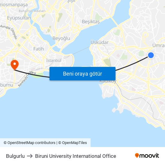 Bulgurlu to Biruni University International Office map