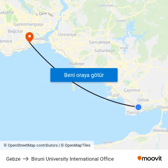 Gebze to Biruni University International Office map