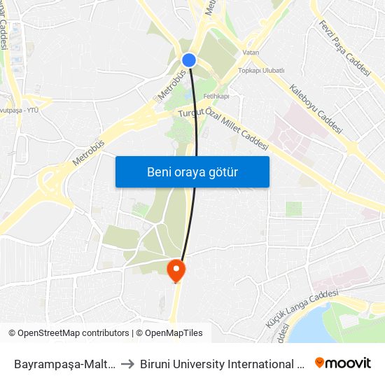 Bayrampaşa-Maltepe to Biruni University International Office map