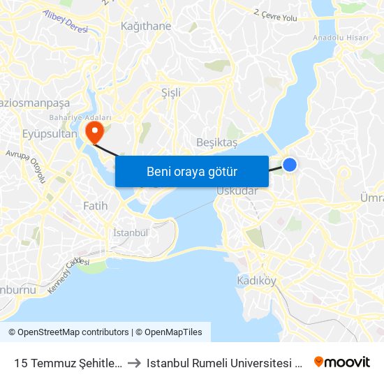 15 Temmuz Şehitler Köprüsü to Istanbul Rumeli Universitesi Haliç Kampusu map