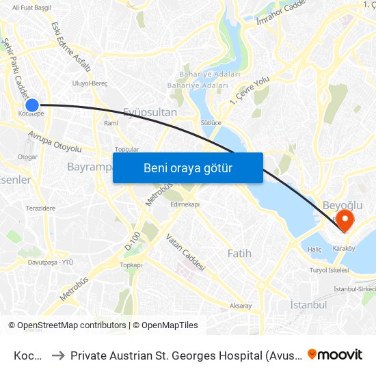Kocatepe to Private Austrian St. Georges Hospital (Avusturya Sen Jorj Hastanesi) map