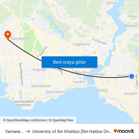 Yamanevler to University of Ibn Khaldun (İbn Haldun Üniversitesi) map