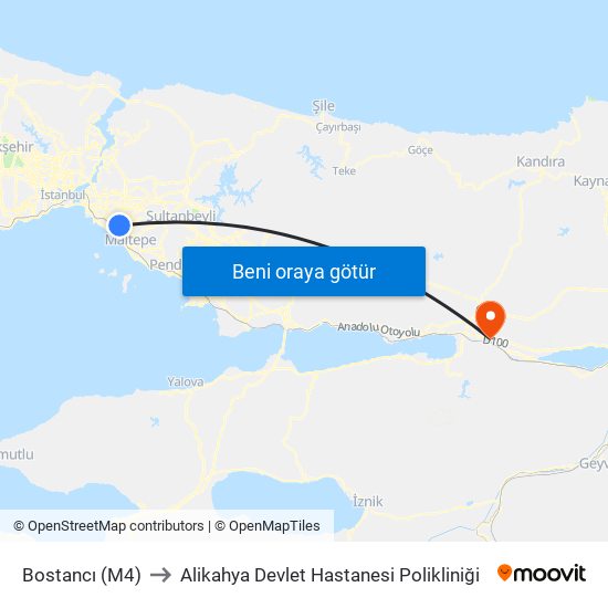 Bostancı (M4) to Alikahya Devlet Hastanesi Polikliniği map