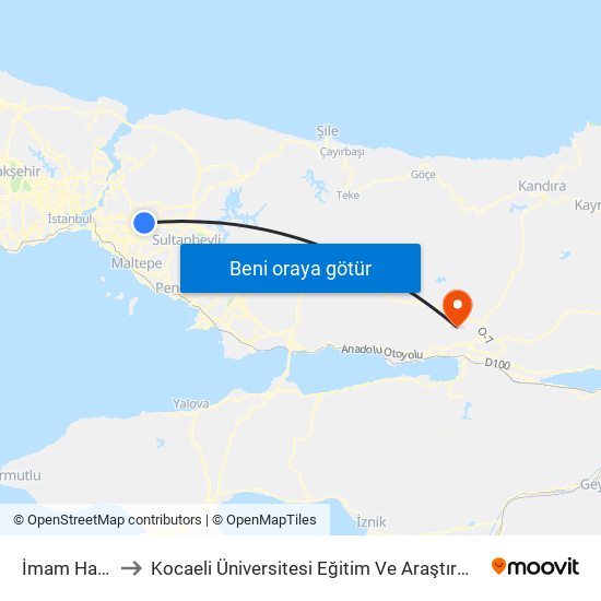 İmam Hatip Lisesi to Kocaeli Üniversitesi Eğitim Ve Araştırma Hastanesi Nefroloji Kliniği map