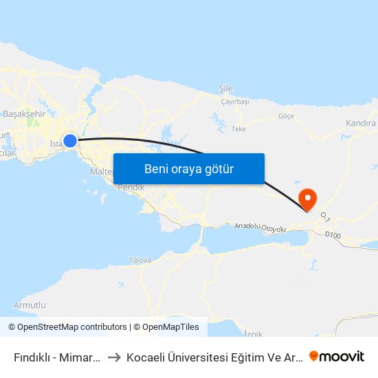 Fındıklı - Mimar Sinan Üniversitesi to Kocaeli Üniversitesi Eğitim Ve Araştırma Hastanesi Nefroloji Kliniği map