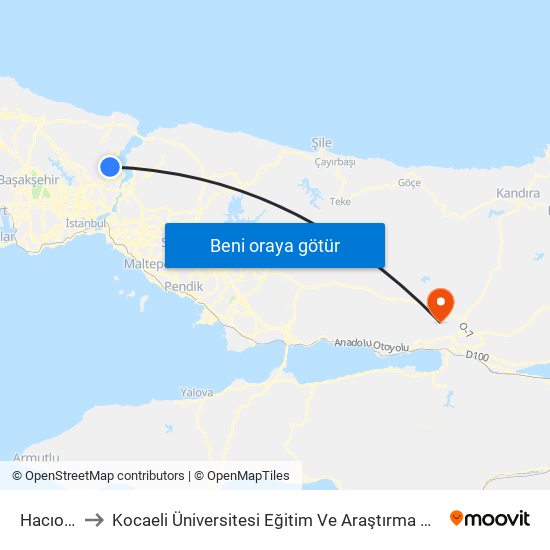 Hacıosman to Kocaeli Üniversitesi Eğitim Ve Araştırma Hastanesi Nefroloji Kliniği map