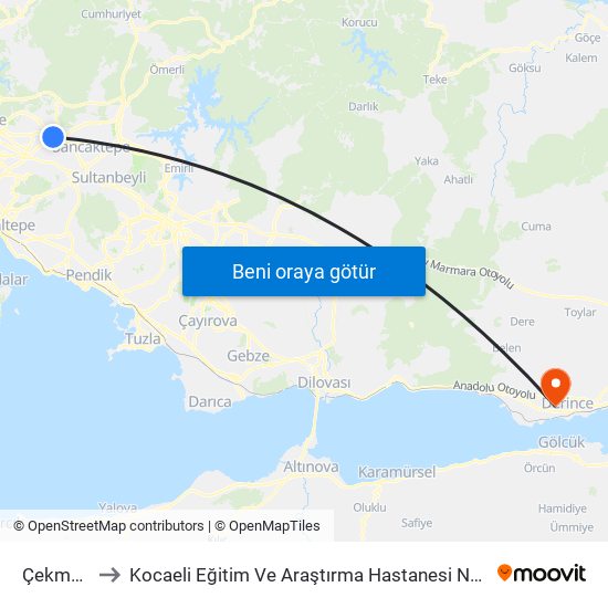 Çekmeköy to Kocaeli Eğitim Ve Araştırma Hastanesi Nefroloji Bölümü map
