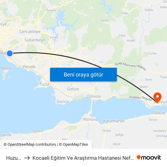 Huzurevi to Kocaeli Eğitim Ve Araştırma Hastanesi Nefroloji Bölümü map