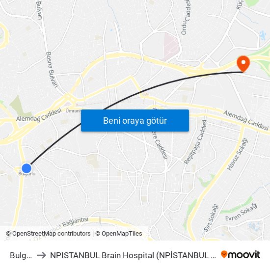 Bulgurlu to NPISTANBUL Brain Hospital (NPİSTANBUL  Beyin Hastanesi) map