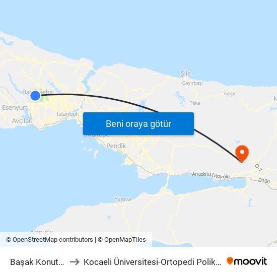 Başak Konutları to Kocaeli Üniversitesi-Ortopedi Polikliniği map