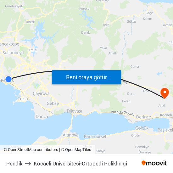 Pendik to Kocaeli Üniversitesi-Ortopedi Polikliniği map