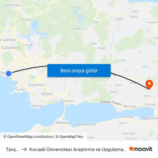 Tavşantepe to Kocaeli Üniversitesi Araştırma ve Uygulama Hastanesi Kbb Ve Göğüs Cerrahi Servisi map