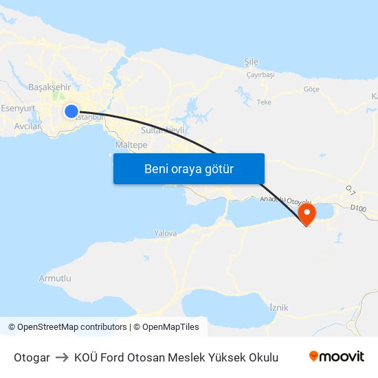 Otogar to KOÜ Ford Otosan Meslek Yüksek Okulu map